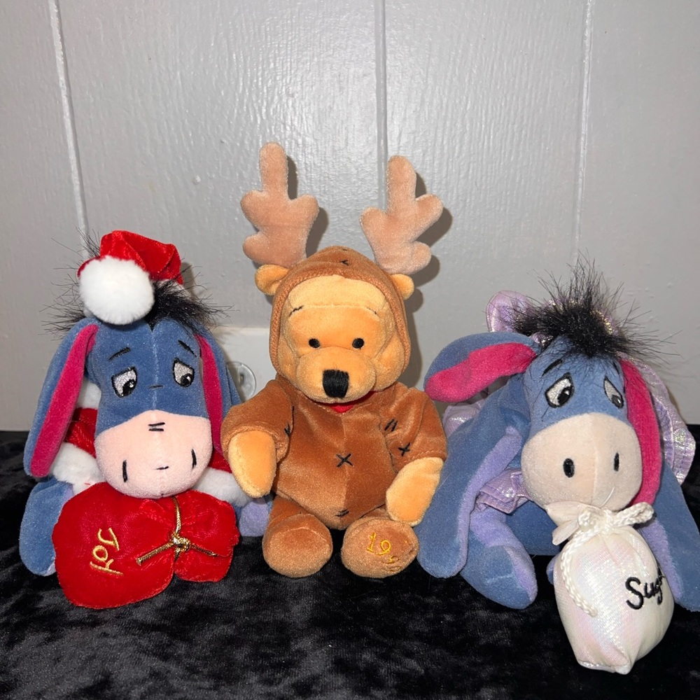 Disney Eeyore and Pooh Holiday Plush Set - Blue, Brown, Red
